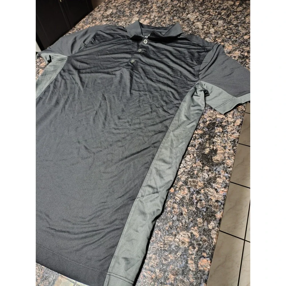 Nike Dri-FIT Mens Polo Shirt Black Grey Colorblock Golf Athletic Top Size Medium